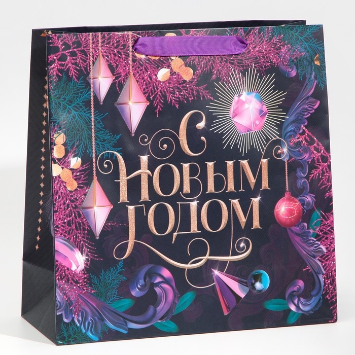 Пакет подарочный новогодний ламинированный квадратный &laquo;Night&raquo;, 30 х 30 х 12 см, Новый год