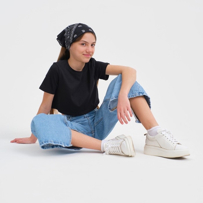 Футболка детская укороченная KAFTAN "Basic line", р. 30 (98-104 см), черный