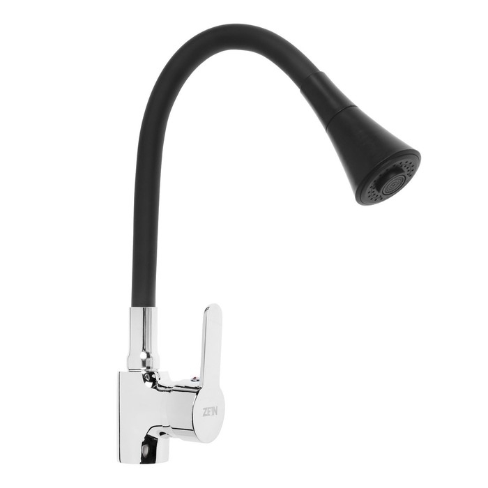 Смеситель для кухни ZEIN Z2076F, силиконовый излив, картридж 35 мм, латунь, черный/хром Смеситель для кухни ZEIN Z2076F, силиконовый излив, картридж 35 мм, латунь, черный/хром