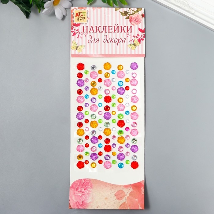 Наклейка стразы пластик Наклейка стразы пластик "Цветы и горох" цвет МИКС 30х10 см