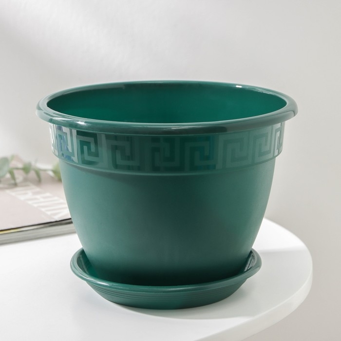 Горшок для цветов с поддоном &laquo;Антик&raquo;, 1.6 л, d=17 см, пластиковый, цвет малахит