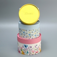 Набор шляпных коробок 3 в 1, упаковка подарочная, &laquo;Акварель&raquo;, 16 х 10, 14 х 9, 13 х 8.5 см