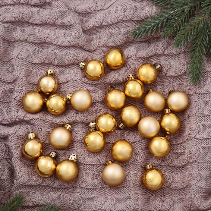 Ёлочные игрушки, шары новогодние , пластик, набор d-3 см, 24 шт "Классика ассорти" золото