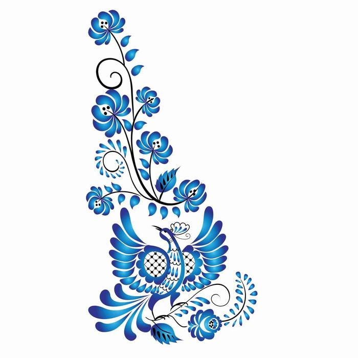 Термотрансфер &laquo;Гжель птица&raquo;, уголок справа, 15 х 30 см, набор 10 шт.