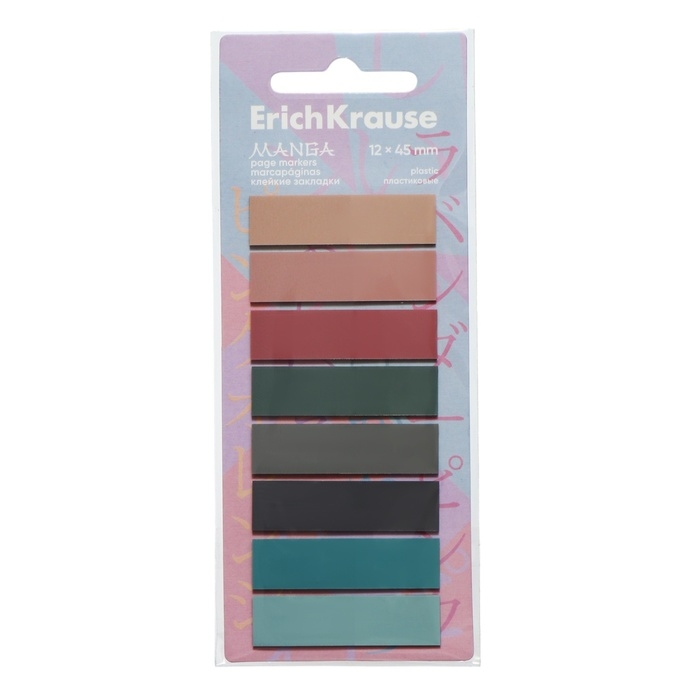 Закладки с клеевым краем пластиковые 12х45 мм, ErichKrause "Manga", 160 листов 8 цветов
