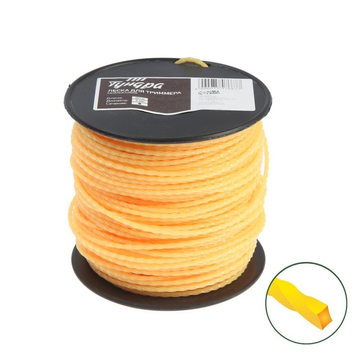 Леска для триммера ТУНДРА, сечение витой квадрат, d=3 мм, 80 м, нейлон Леска для триммера ТУНДРА, сечение витой квадрат, d=3 мм, 80 м, нейлон
