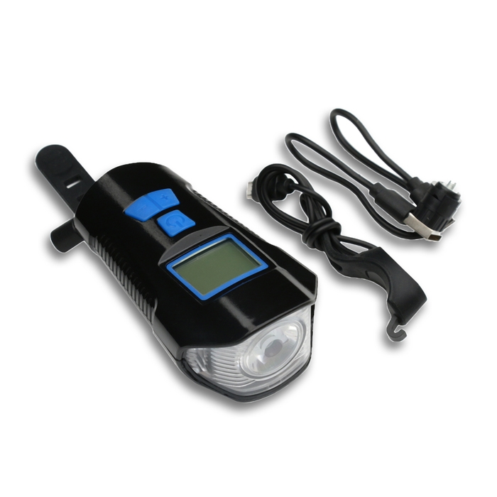 Фонарь велосипедный передний аккумуляторный, водонепроницаемый, 4 режима, сигнал, спидометр Фонарь велосипедный передний аккумуляторный, водонепроницаемый, 4 режима, сигнал, спидометр