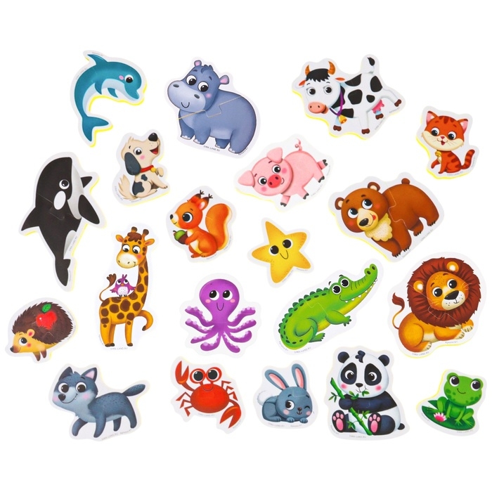 Мягкий пазл для малышей «Собираем животных», 20 пазлов, 40 деталей, Крошка Я Мягкий пазл для малышей «Собираем животных», 20 пазлов, 40 деталей, Крошка Я