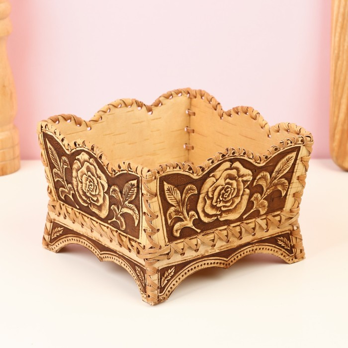 Конфетница Конфетница "Роза", 14х14х9,5см, береста