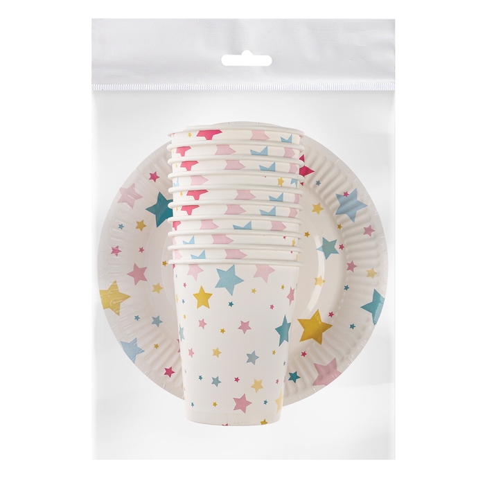 Набор бумажной посуды одноразовый Звезды», 10 стаканов, 10 тарелок Набор бумажной посуды одноразовый Звезды», 10 стаканов, 10 тарелок