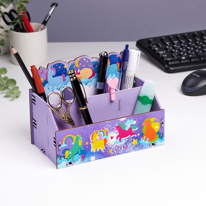 Органайзер для канцелярии Органайзер для канцелярии "Единорожки" 4 отделения 21х11х14,5