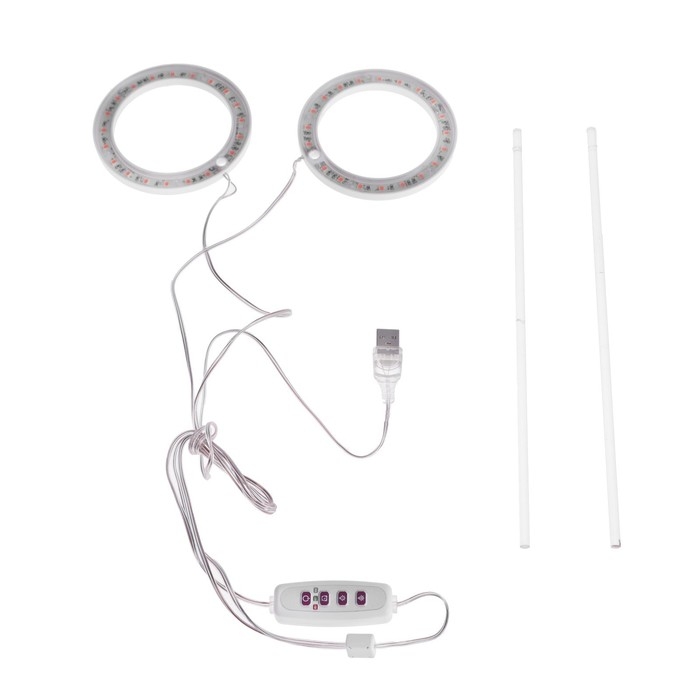 Фитосветильник светодиодный, 4 Вт, 5 В, в горшок, USB, полноспектральный, 2 круга