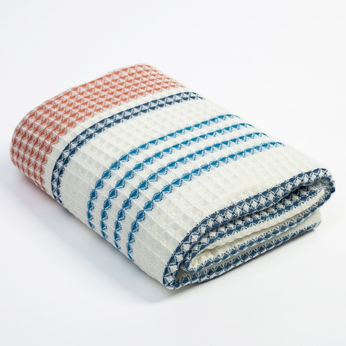 Полотенце вафельное Этель Полотенце вафельное Этель "Waffle" 70х140 см, цвет коричнево-голубой, 100% хлопок, 280 гр/м2