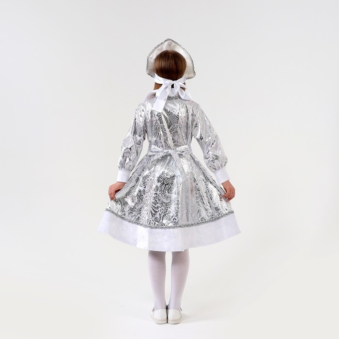 Карнавальный костюм &laquo;Снегурочка с узором&raquo;, атлас, шуба, кокошник, рост 98-104 см