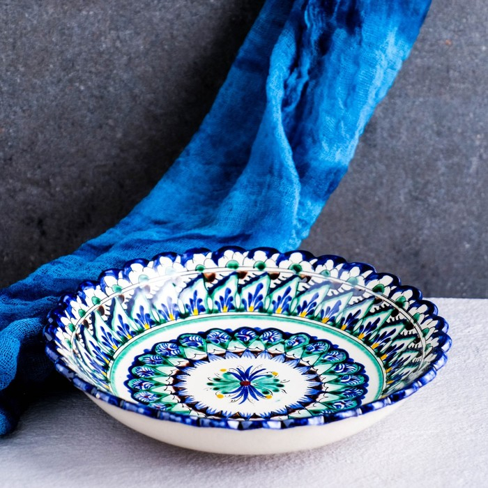 Тарелка Риштанская Керамика Тарелка Риштанская Керамика "Узоры", синяя, глубокая, микс, 20 см