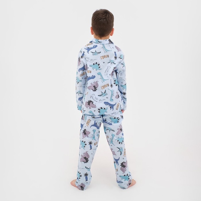 Пижама детская из фланели (рубашка, брюки) KAFTAN "Дино", размер 122-128, голубой