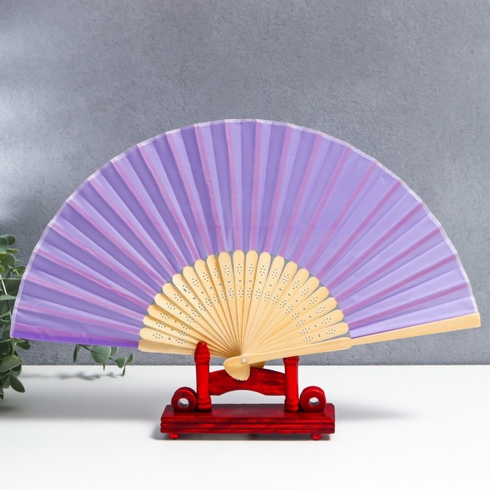 Веер бамбук, текстиль h=21 см Веер бамбук, текстиль h=21 см "Моноцвет" в коробке, сиреневый