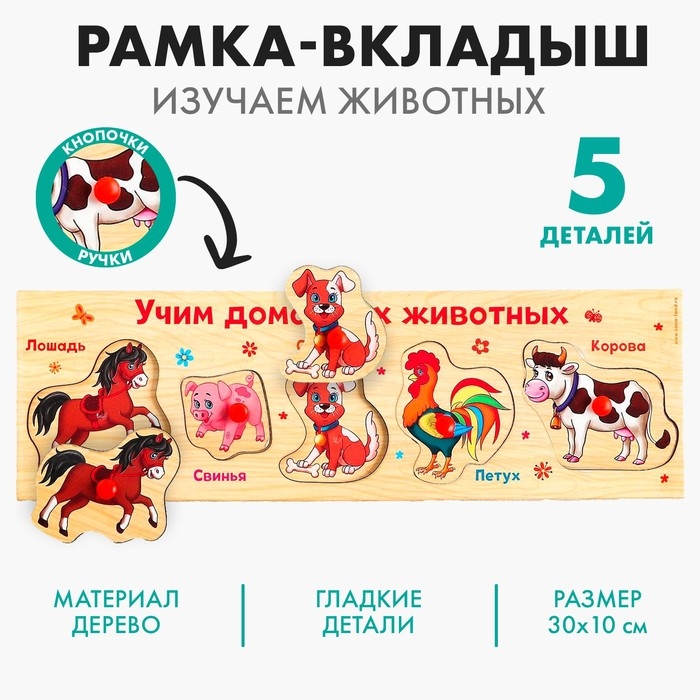 Рамка - вкладыш &laquo;Учим домашних животных&raquo;, 5 элементов