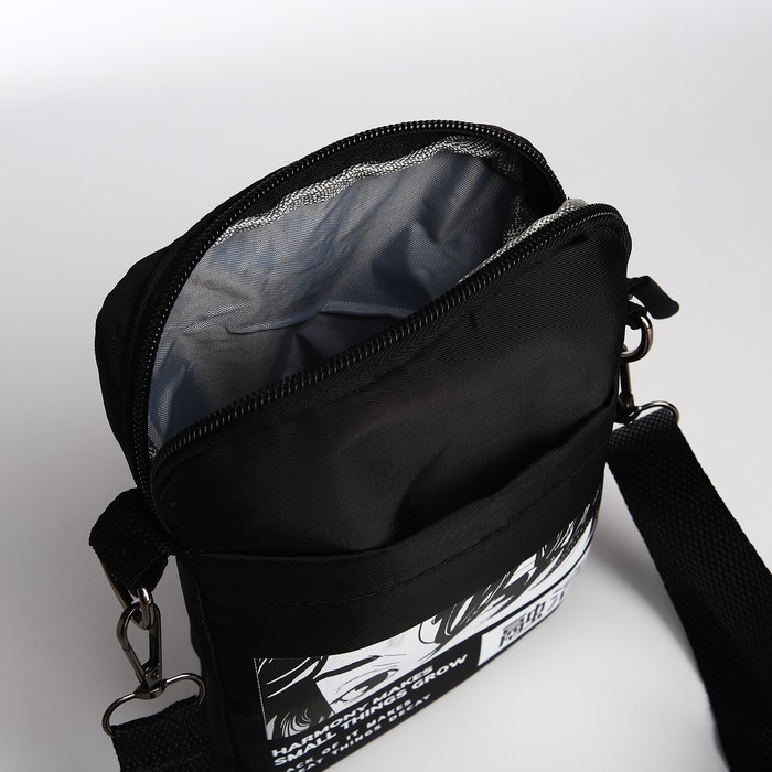 Сумка молодёжная на длинном ремне Anime, 20 х 15 х 3 см, отдел на молнии, цвет чёрный