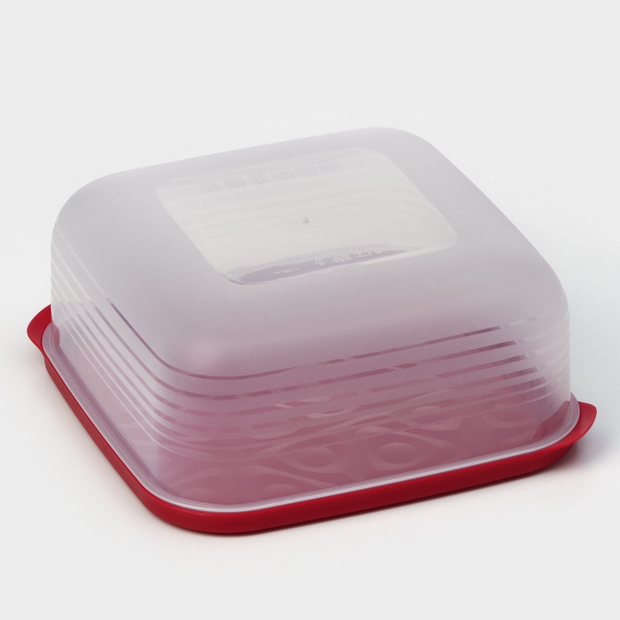 Контейнер пластиковый с крышкой Flexo, 2,7 л, цвет прозрачный, крышка красная