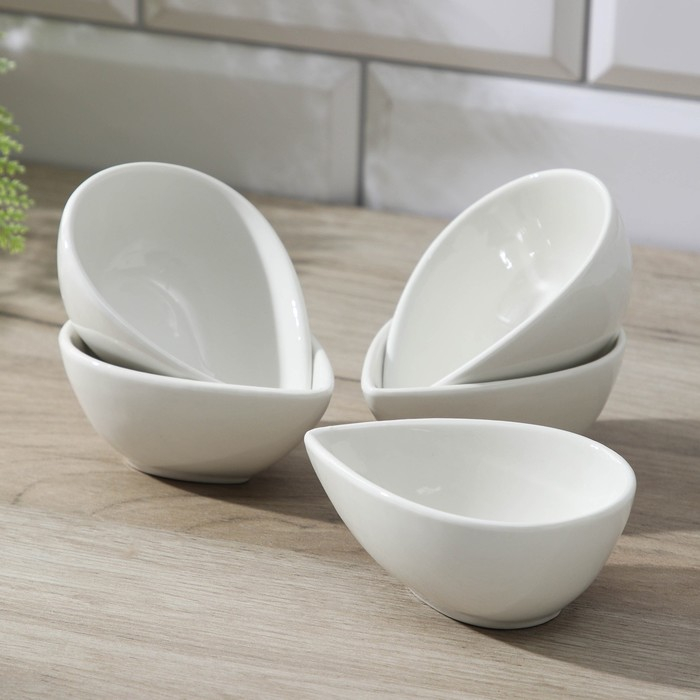 Набор салатников керамических на деревянной подставке &laquo;Эстет. Лепесток&raquo;, 5 предметов: 90 мл, цвет белый