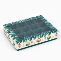 Коробка складная под 12 конфет &laquo;Ёлочные игрушки&raquo;, 14.4 х 18.4 х 3.8 см, Новый год