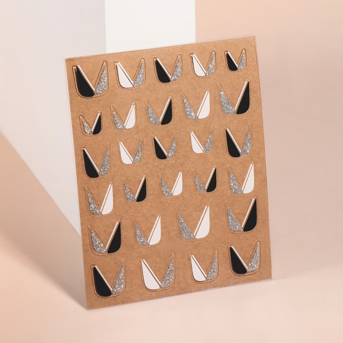 Наклейки для ногтей «FRENCH», цвет белый/серебристый/чёрный Наклейки для ногтей «FRENCH», цвет белый/серебристый/чёрный