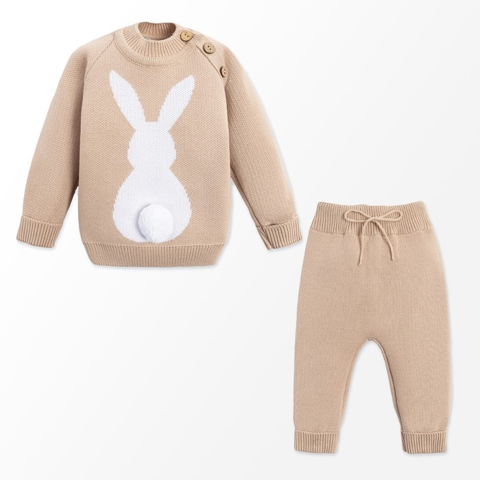 Комплект вязаный Крошка Я &laquo;Заяц&raquo; рост 68-74 см, цвет бежевый