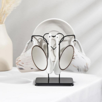 Набор чайный керамический на металлической подставке &laquo;Мрамор&raquo;, 6 предметов: 2 чашки 200 мл, 2 блюдца d=14 см, 2 ложки