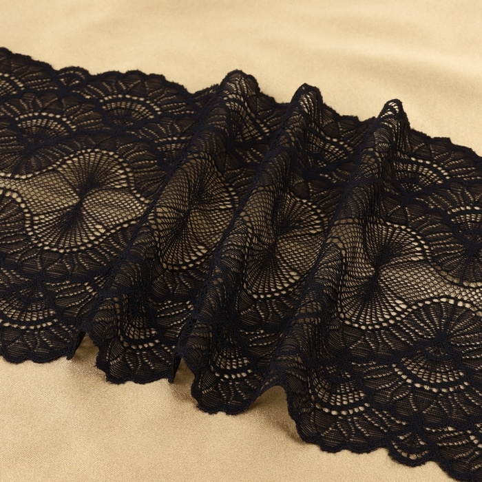 Кружевная эластичная ткань, 180 мм &times; 23 &plusmn; 1 м, цвет чёрный