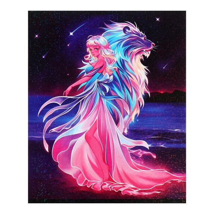 Тетрадь 48 листов в клетку Calligrata TOP Тетрадь 48 листов в клетку Calligrata TOP "Девушка и лев", обложка мелованный картон, голография, блок офсет, белизна 95%, МИКС