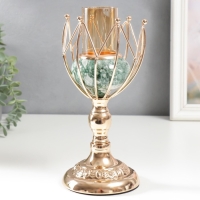 Подсвечник металл на 1 свечу "Бутон. Бело-зелёный мрамор" золото 25х11х11 см