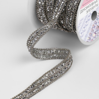 Стразы и бусины термоклеевые, ширина - 10 мм, 4,5 ± 0,5 м, цвет серебряный Стразы и бусины термоклеевые, ширина - 10 мм, 4,5 ± 0,5 м, цвет серебряный
