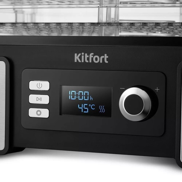 Сушилка для овощей и фруктов Kitfort КТ-1957, 450 Вт, 5 ярусов, таймер, серебристо-чёрная Сушилка для овощей и фруктов Kitfort КТ-1957, 450 Вт, 5 ярусов, таймер, серебристо-чёрная