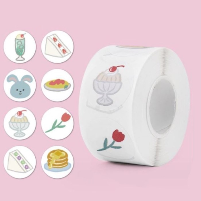 Наклейка бумага Наклейка бумага "Зайка и сладости" d=2,5 см 500 шт в рулоне 3х5,5х5,5см