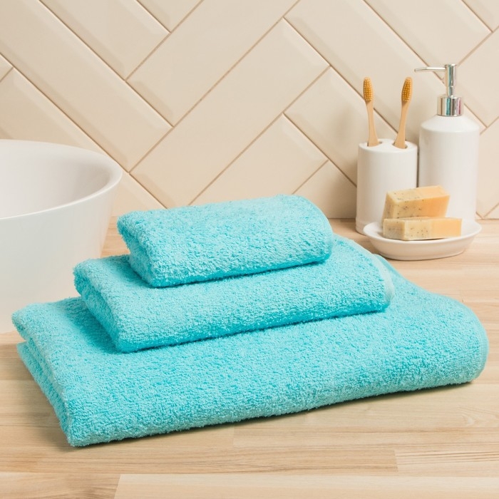 Полотенце махровое Экономь и Я 70*140 см, цв. голубой, 100% хлопок, 320 гр/м2