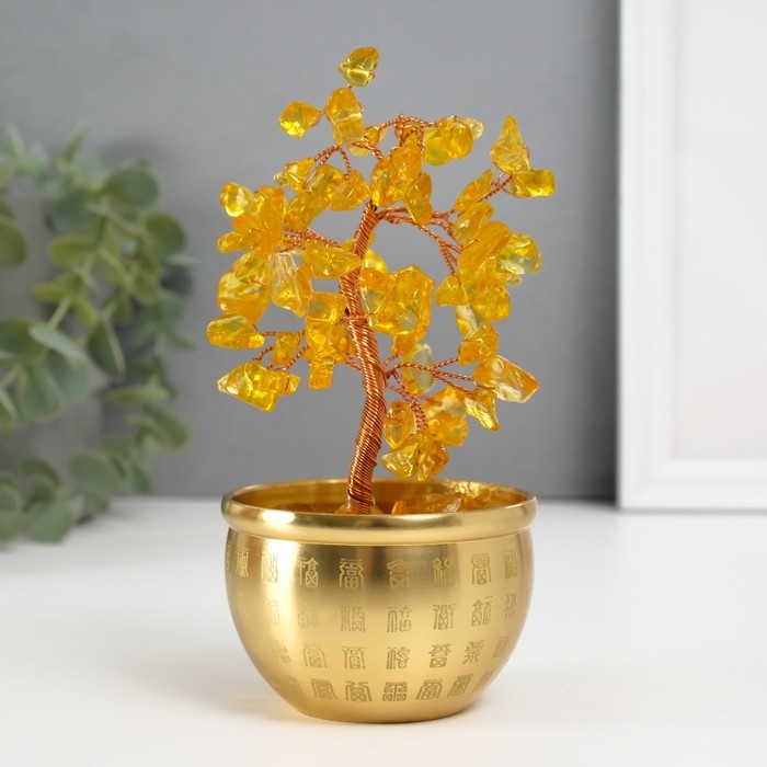 Сувенир бонсай Сувенир бонсай "Денежное дерево в чаше изобилия" жёлтый 60 камней 7,2х7,2х15,5 см