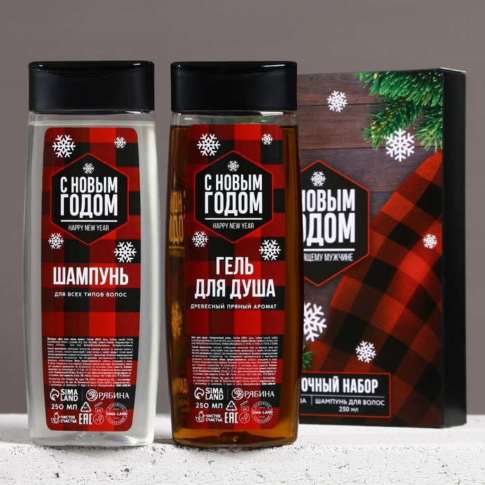 Подарочный набор косметики &laquo;Настоящему мужчине в Новый Год&raquo;, гель для душа и шампунь для волос, 2 х 250 мл, ЧИСТОЕ СЧАСТЬЕ