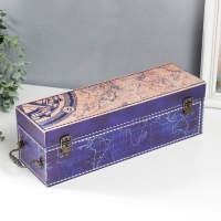 Шкатулка дерево под бутылку "Карта мира" кожзам, синяя 35х11х11 см Шкатулка дерево под бутылку "Карта мира" кожзам, синяя 35х11х11 см