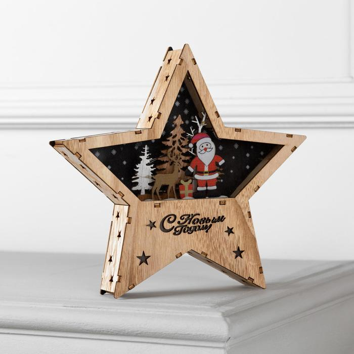 Светодиодная фигура &laquo;Дед Мороз с оленем&raquo; 22 &times; 22 &times; 4 см, дерево, батарейки АААх2 (не в комплекте), свечение тёплое белое