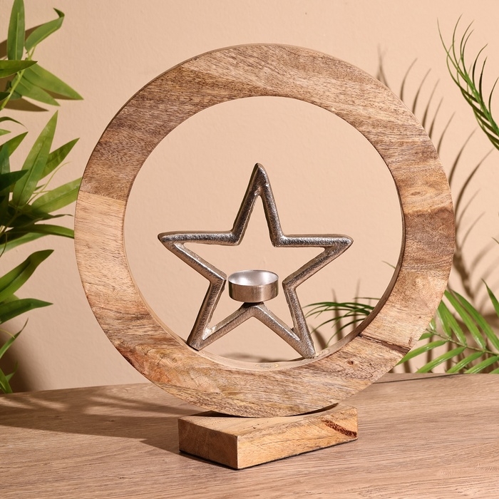 Подсвечник в деревянном кольце Подсвечник в деревянном кольце "Звезда" 30х8х33 см