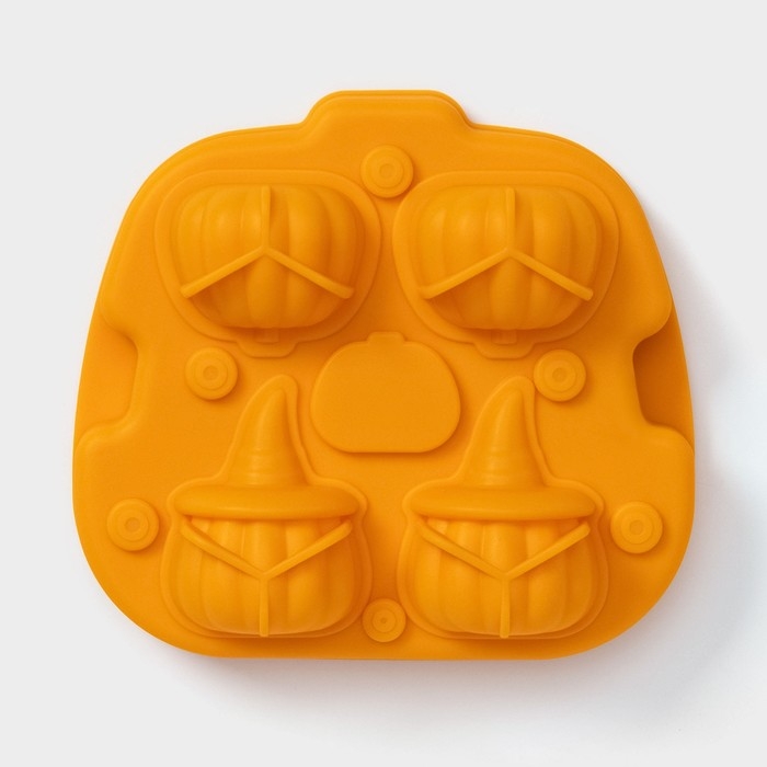 Форма для льда Доляна &laquo;Тыква&raquo;, силикон, 4 ячейки, 15,4&times;14&times;4,5 см, цвет оранжевый