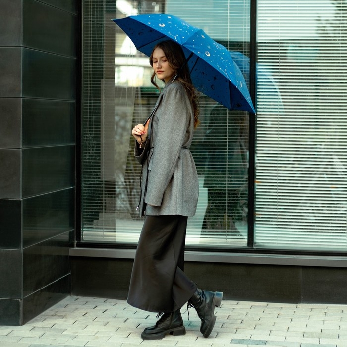 Зонт женский механический &laquo;Космос&raquo;, 8 спиц, d=95, цвет тёмно-синий