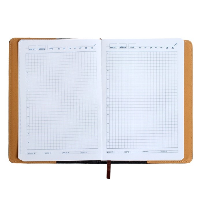 Ежедневник недатированный А5, 140 листов, в клетку, обложка кожзам, с карманом, МИКС