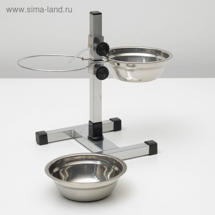 Подставка с мисками, 2 х 500 мл, высота 30 см, разборная с верхним фиксатором, хром