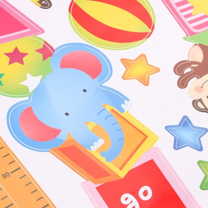 Наклейка пластик интерьерная цветная ростомер Наклейка пластик интерьерная цветная ростомер "Звери и кубики" 45x60