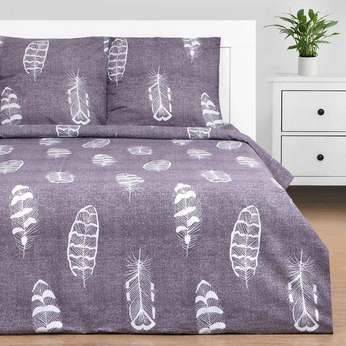 Постельное бельё Этель Дуэт &laquo;Перья&raquo; 143х215 см-2шт, 220х240 см, 70х70 см-2шт, 100% хлопок, бязь125 г/м2