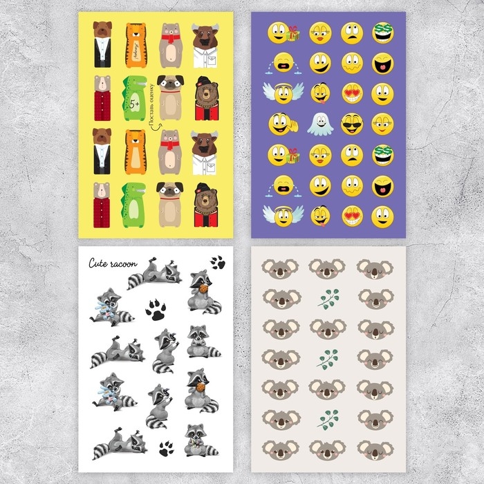 Наклейки детские в стикербуке «Оценки», 8 листов, 12 х 18 см Наклейки детские в стикербуке «Оценки», 8 листов, 12 х 18 см