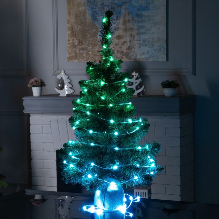 Умная гирлянда &laquo;Нить&raquo; 20 м роса, IP44, серебристая нить, 200 LED, управление с приложения, свечение RGB, USB