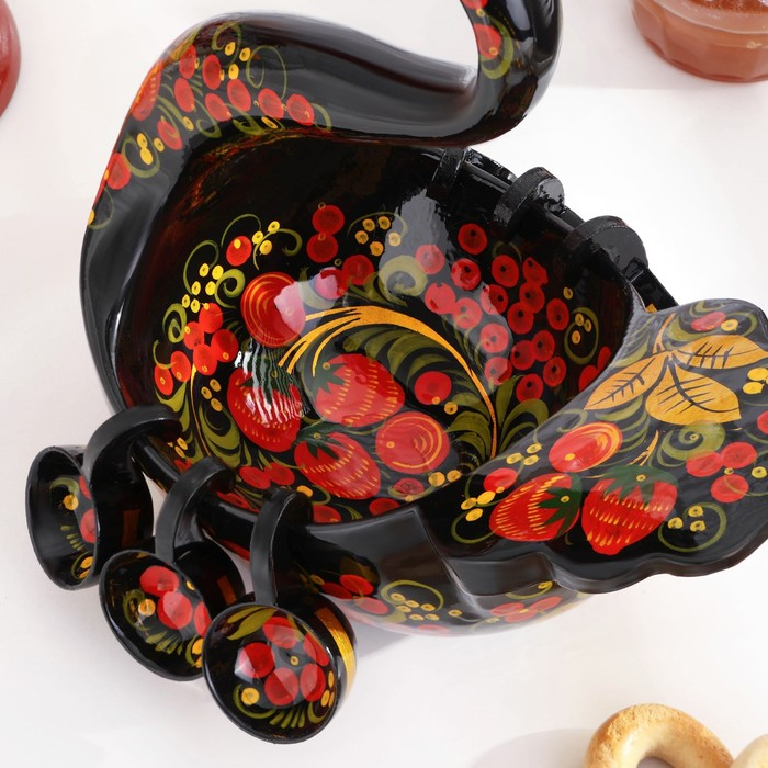 Братина &laquo;Лебедь&raquo;, 22&times;18&times;28 см, с ковшами 6 шт, хохлома